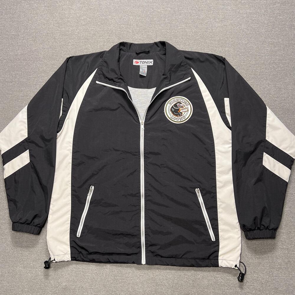 Vintage Hockey Windbreaker Jacket Mens Medium Fighting Loons Minnesota Full Zip